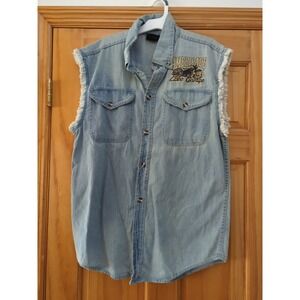 2016 Americade Biker Denim Vest Mens M Blue Sleeveless Lake George Motorcycle